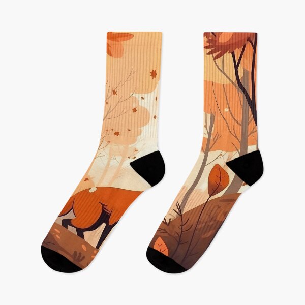 Artikelvorschau, Brown fox in an autumnal forest with falling leaves entworfen und verkauft von SingularityGeek.