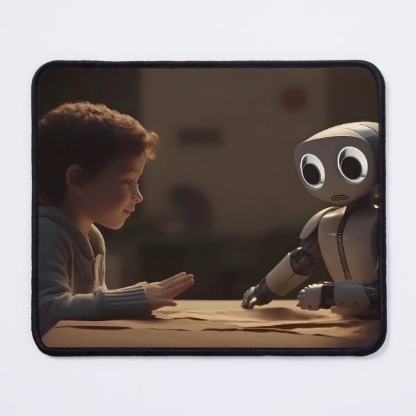 Item preview, Child doing homework with a robot that becomes frightened upon realizing that humans have consciousness designed and sold by SingularityGeek.