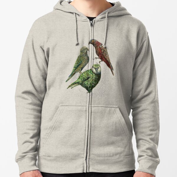 Three native parrots of New Zealand Zipped Hoodie