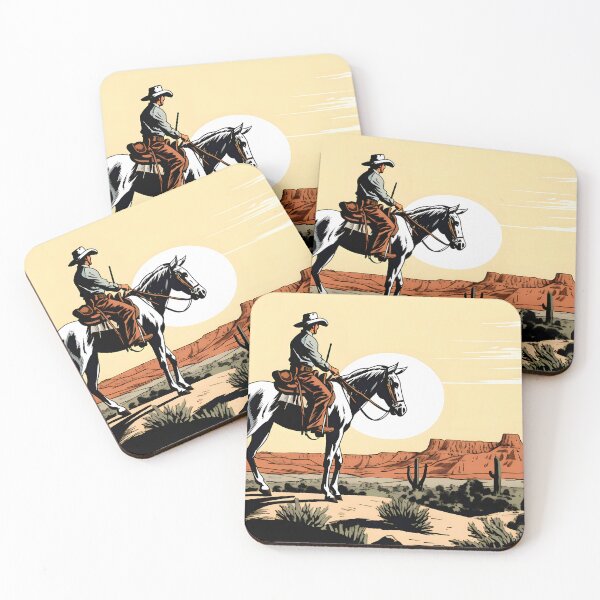 Item preview, Comic of a lone cowboy on his white horse in front of the Colorado Canyon at mid-afternoon designed and sold by SingularityGeek.