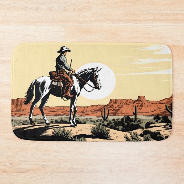 Item preview, Comic of a lone cowboy on his white horse in front of the Colorado Canyon at mid-afternoon designed and sold by SingularityGeek.