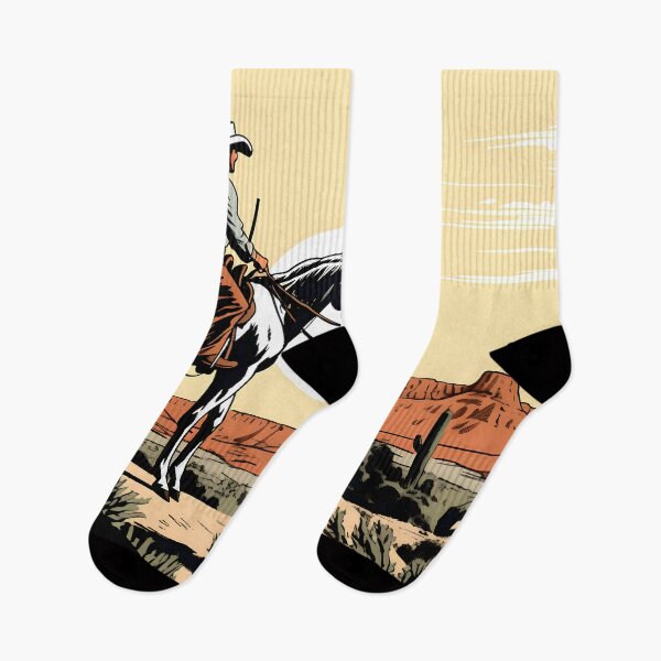 Item preview, Comic of a lone cowboy on his white horse in front of the Colorado Canyon at mid-afternoon designed and sold by SingularityGeek.