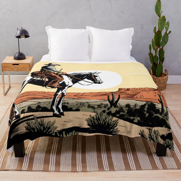Item preview, Comic of a lone cowboy on his white horse in front of the Colorado Canyon at mid-afternoon designed and sold by SingularityGeek.