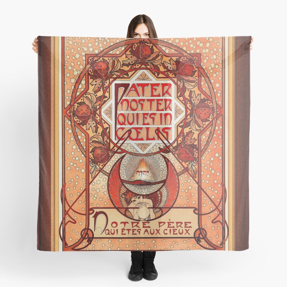 Pater Noster c1900 by Alphonse Mucha - A Graceful Tribute To A Beloved Father 2 Pater Noster c1900 by Alphonse Mucha Vintage Illustration Remastered Xzendor7 Art Reproductions Ladies Scarf