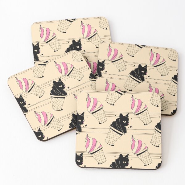 Item preview, Ice Cream Black Cat Pattern in beige designed and sold by charcoalcatco.