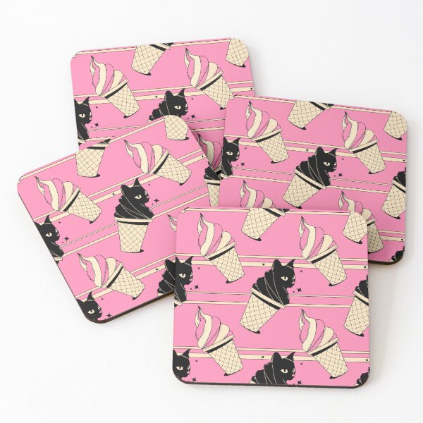 Item preview, Ice Cream Black Cat Pattern in pink designed and sold by charcoalcatco.