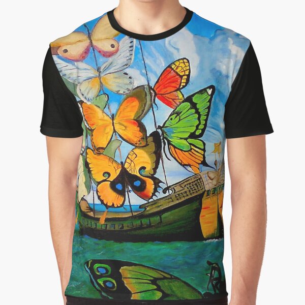 BUTTERFLY SHIP : Vintage Abstract Painting Print Graphic T-Shirt