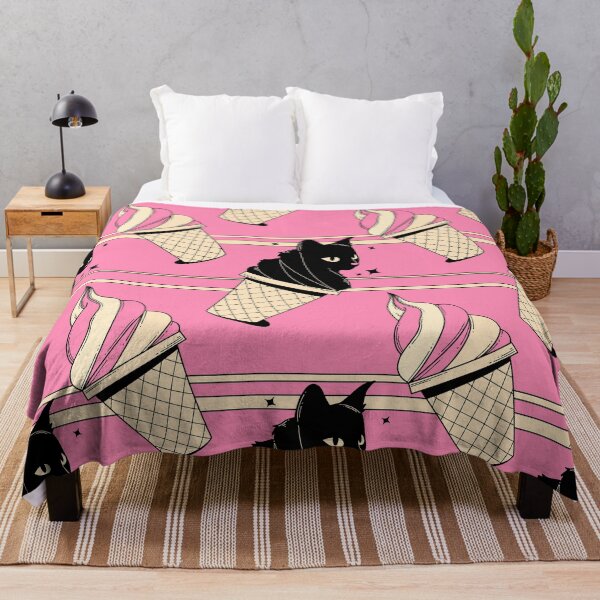 Item preview, Ice Cream Black Cat Pattern in pink designed and sold by charcoalcatco.