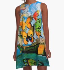 BUTTERFLY SHIP : Vintage Dali Abstract Painting Print A-Line Dress