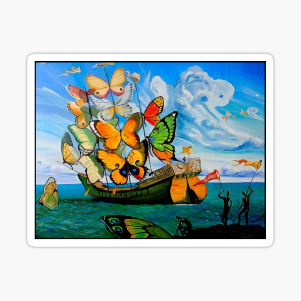 BUTTERFLY SHIP : Vintage Abstract Painting Print Sticker