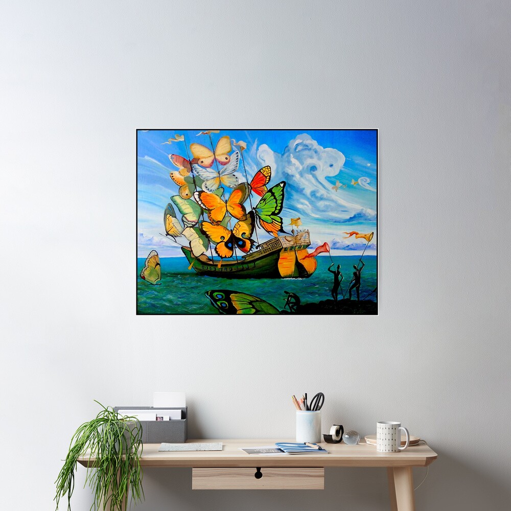 BUTTERFLY SHIP : Vintage Abstract Painting Print Poster