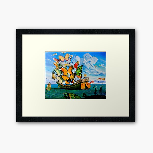 BUTTERFLY SHIP : Vintage Abstract Painting Print Framed Art Print