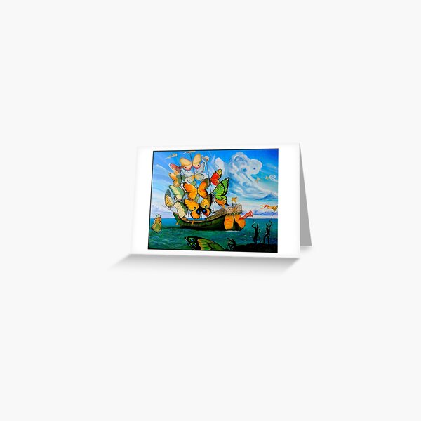 BUTTERFLY SHIP : Vintage Dali Abstract Painting Print Greeting Card