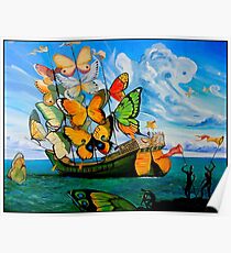 BUTTERFLY SHIP : Vintage Dali Abstract Painting Print Poster