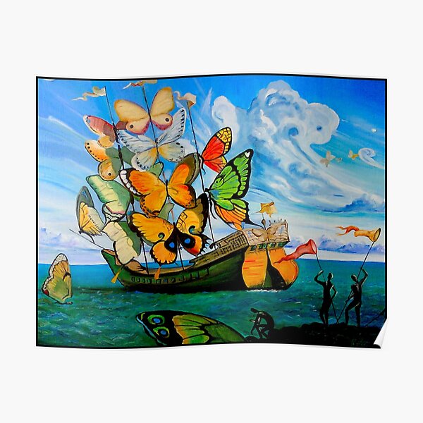 BUTTERFLY SHIP : Impression de peinture abstraite vintage Poster