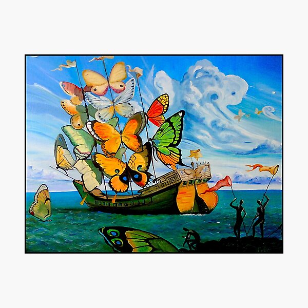 BUTTERFLY SHIP : Vintage Dali Abstract Painting Print Photographic Print