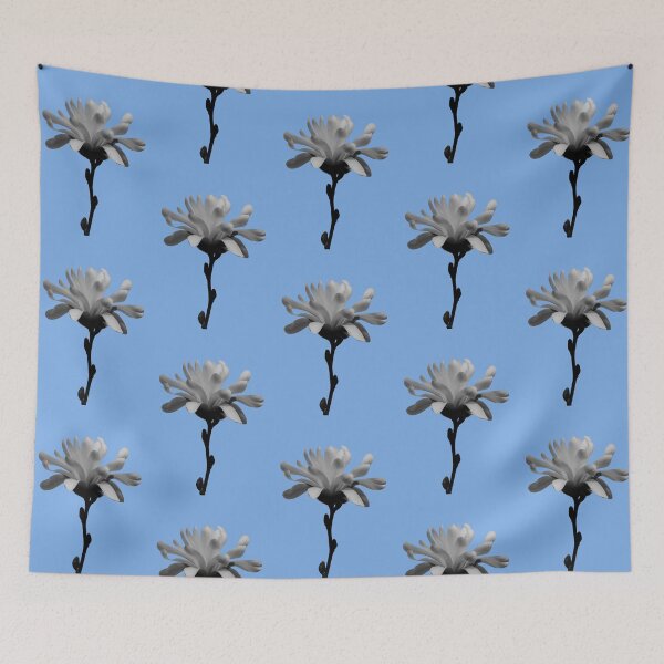 Item preview, Monochrome Magnolia Blossom - blue background designed and sold by Louise-Mae.