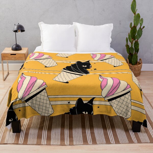 Item preview, Ice Cream Black Cat Pattern in yellow designed and sold by charcoalcatco.