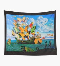 BUTTERFLY SHIP : Vintage Dali Abstract Painting Print Wall Tapestry