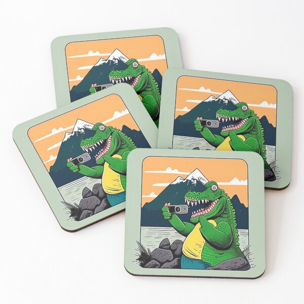 Item preview, crocodile using a cell phone to take a picture of a mountain designed and sold by YoutShop.