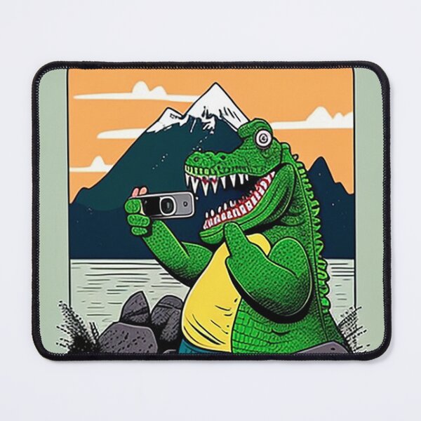 Item preview, crocodile using a cell phone to take a picture of a mountain designed and sold by YoutShop.