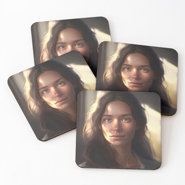 Item preview, a woman looking at the camera, with sunlight on her face. designed and sold by YoutShop.
