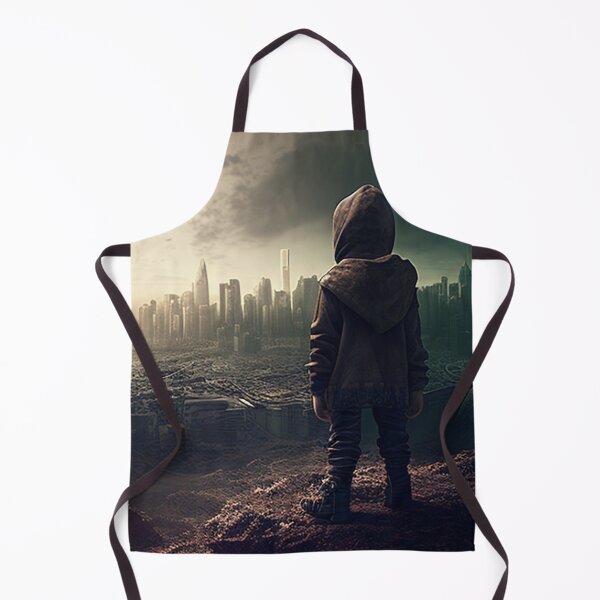 Item preview, child looking through a decimated city in a post-apocalyptic future designed and sold by YoutShop.