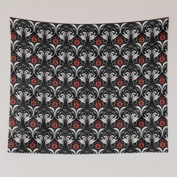 Item preview, Red and white ornate set of vintage floral pattern designed and sold by DAHAS.