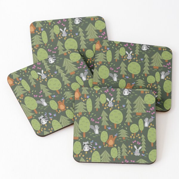 Item preview, Cute Forest Animals - dark green background - shw1014 a designed and sold by Shiny Happy World.