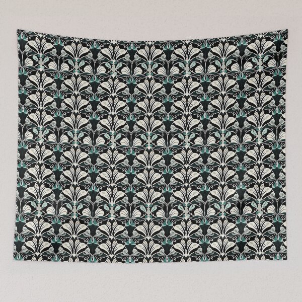 Item preview, Teal and light beige ornate set of vintage floral pattern designed and sold by DAHAS.