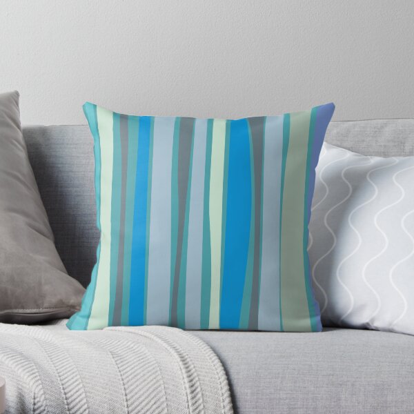 Retro Stripes Ocean Blues Throw Pillow