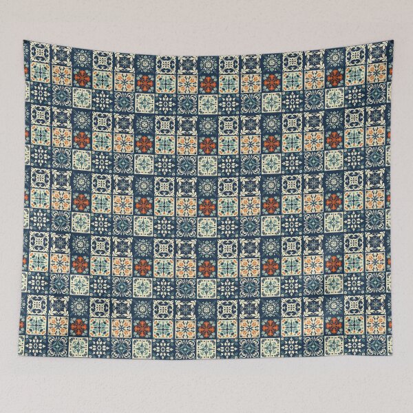 Item preview, Colorful vector tiles with floral designs in orange and blue designed and sold by DAHAS.