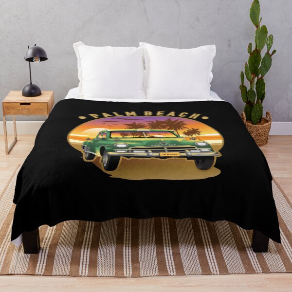 Item preview, Green classic car on the palm beach in sunset designed and sold by SetthaSK.