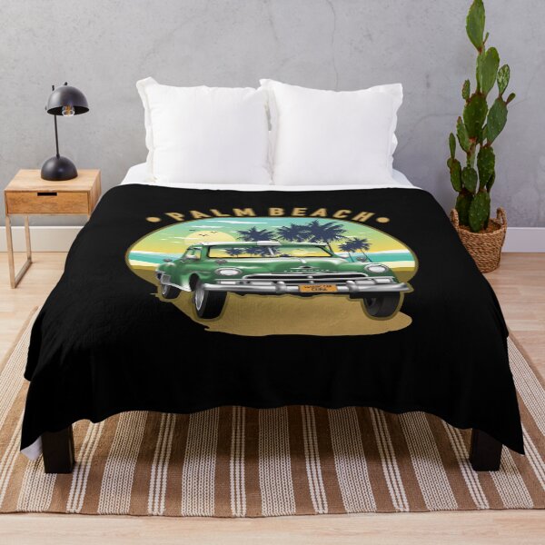 Item preview, Green classic car on the palm beach in summer designed and sold by SetthaSK.