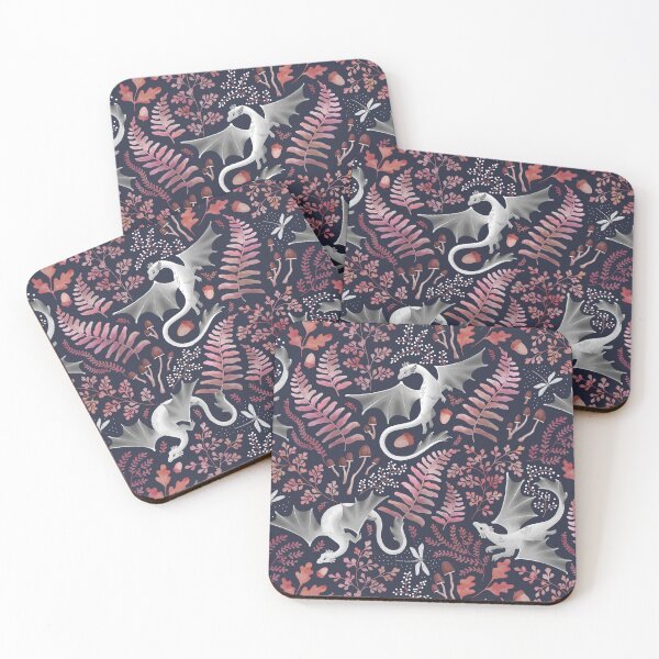 Item preview, Forest dragons in autumn pinks on navy blue designed and sold by adenaJ.