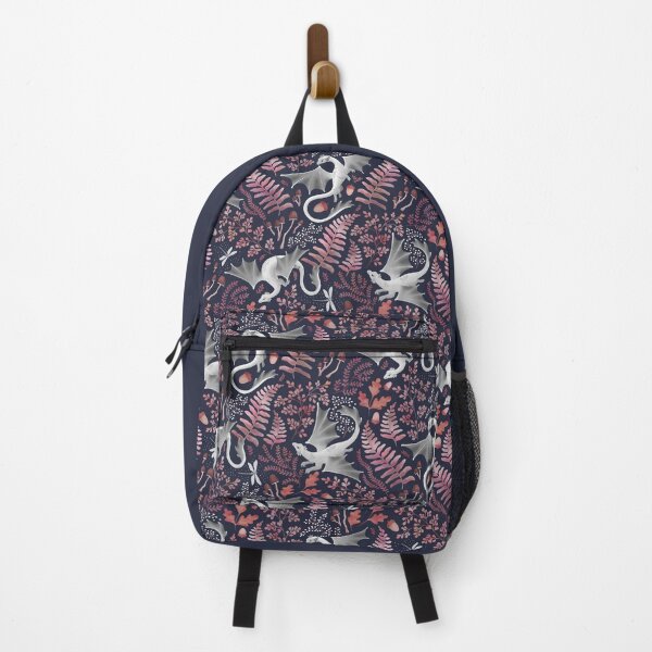Item preview, Forest dragons in autumn pinks on navy blue designed and sold by adenaJ.