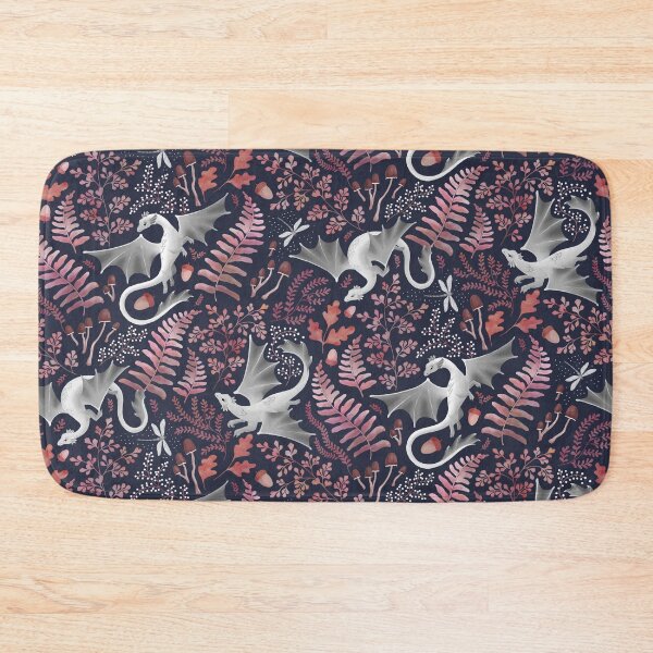 Item preview, Forest dragons in autumn pinks on navy blue designed and sold by adenaJ.