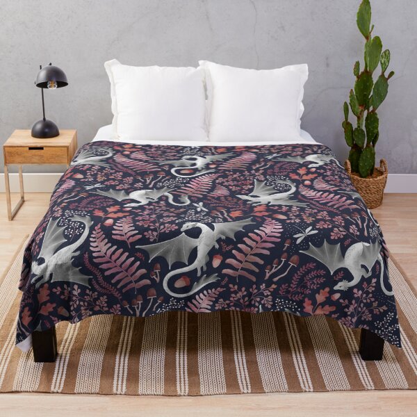 Item preview, Forest dragons in autumn pinks on navy blue designed and sold by adenaJ.