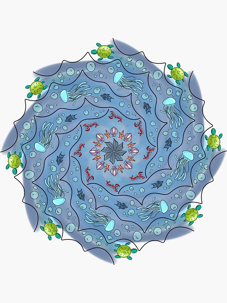 Thumbnail 3 of 3, Sticker, Ocean Mandala designed and sold by FlynnTheGr8.