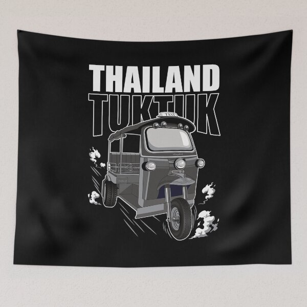 Item preview, Thailand Tuk-Tuk Taxi vintage style in Bangkok Black and White Old Picture digital art designed and sold by SetthaSK.