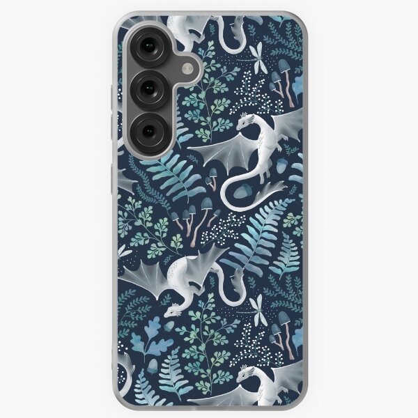 Vista previa del artículo con la obra «Dragones del bosque en tonos de azul y verde sobre azul marino», diseñado y vendido por adenaJ.