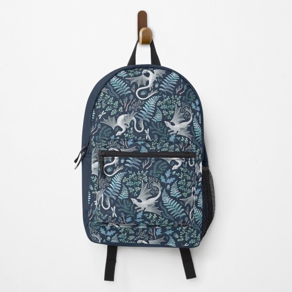 Item preview, Forest dragons in shades of blue and green on navy blue designed and sold by adenaJ.