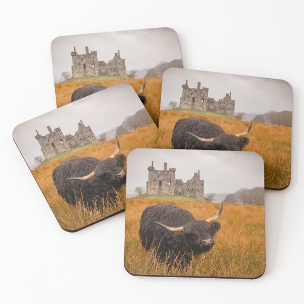 Item preview, Kilchurn Castle being guarded by a highland cow! designed and sold by Hike-and-Click.