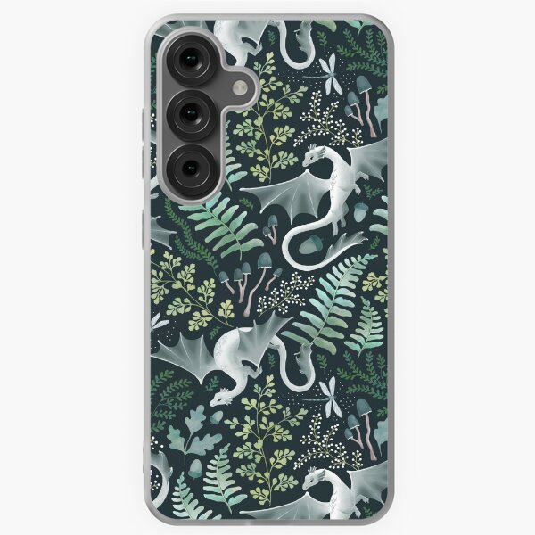 Item preview, Forest dragons in shades of green on a dark green background designed and sold by adenaJ.