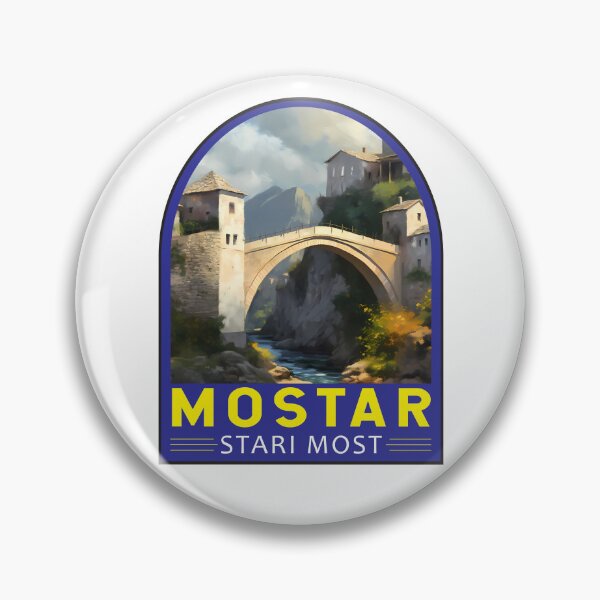 Item preview, Mostar Stari Most Travel Oil Painting Emblem designed and sold by KrisSidDesigns.