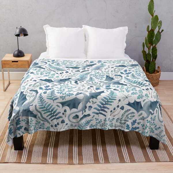 Item preview, Forest dragons in shades of blue on white designed and sold by adenaJ.
