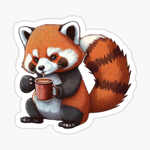 Cute Red Panda Drinking Cup of Black Coffee Sticker for Sale by eyestetix