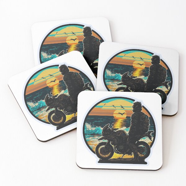 Item preview, Motorcycle adventure rider with sunset and sea waves designed and sold by YammsDesign.
