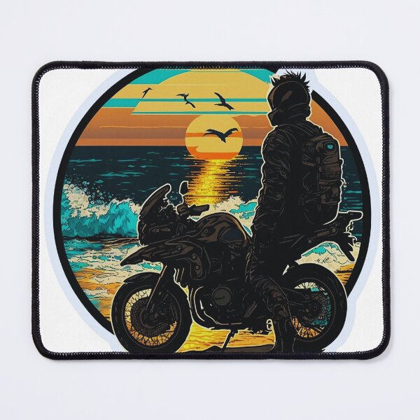 Item preview, Motorcycle adventure rider with sunset and sea waves designed and sold by YammsDesign.