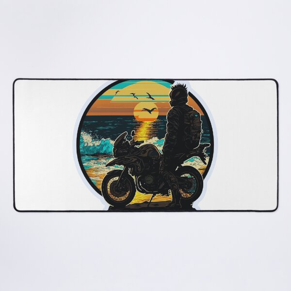 Item preview, Motorcycle adventure rider with sunset and sea waves designed and sold by YammsDesign.